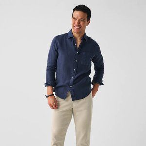 Faherty Navy Long-Sleeve Button-Down Linen Shirt